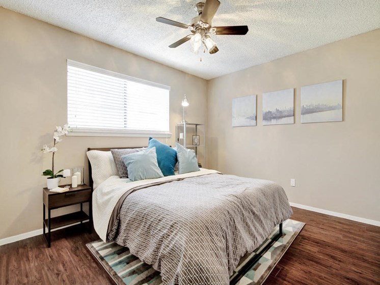 master bedroom view with ceiling fan
